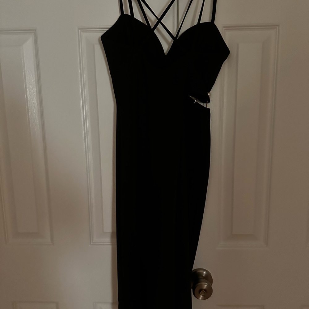 ASOS Black Midi Sheath Dress Halter Cocktail - Picture 2 of 5